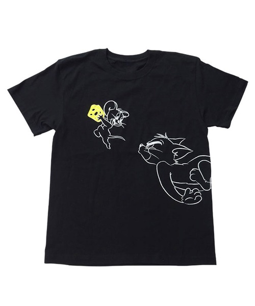 トム＆ジェリーTシャツ　ブラック トムとジェリー Tシャツ おいかけっこ（Tシャツ/カットソー