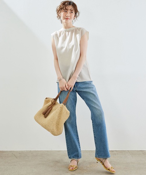 ROPE' PICNIC（ロペピクニック）の「【セットアップ対応】【2WAY】麻調プチハイブラウス（シャツ/ブラウス・レディース・チャコールグレー/キナリ/ダークブラウン/ライトグリーン・38）」の20枚目の写真