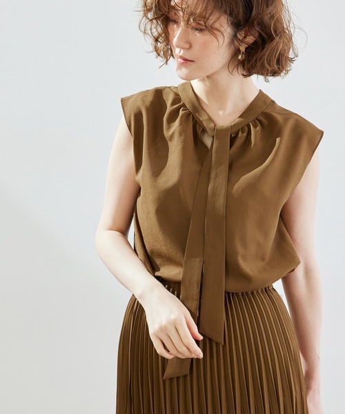 ROPE' PICNIC（ロペピクニック）の「【セットアップ対応】【2WAY】麻調プチハイブラウス（シャツ/ブラウス・レディース・チャコールグレー/キナリ/ダークブラウン/ライトグリーン・38）」の22枚目の写真