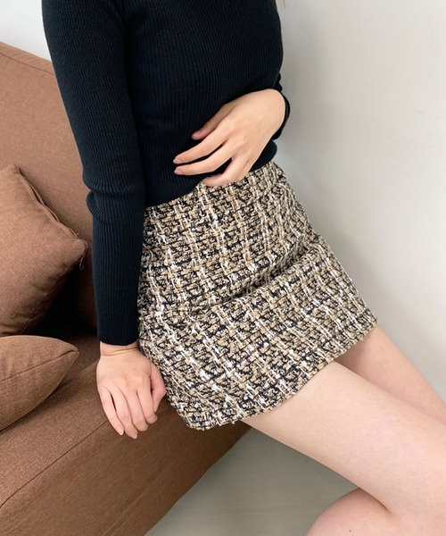 Twinkle;pm（トゥインクルピーエム）の「チェックツイードインナーP付ミニスカート（スカート・レディース・ブラック/ベージュ・SMALL/MEDIUM）」の11枚目の写真