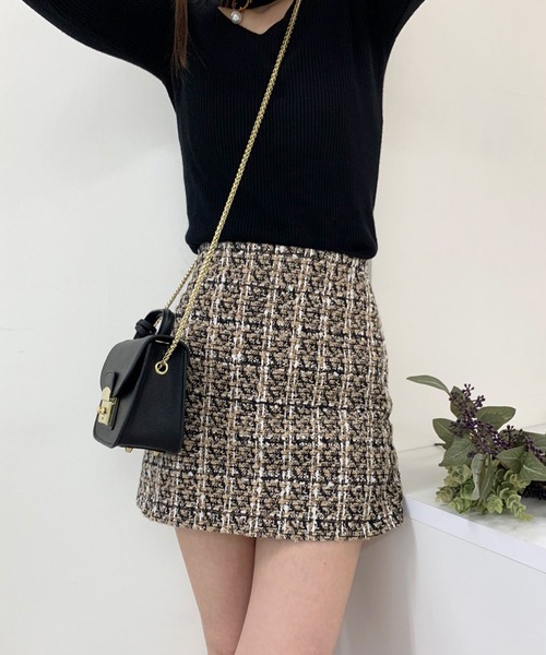 Twinkle;pm（トゥインクルピーエム）の「チェックツイードインナーP付ミニスカート（スカート・レディース・ブラック/ベージュ・SMALL/MEDIUM）」の13枚目の写真