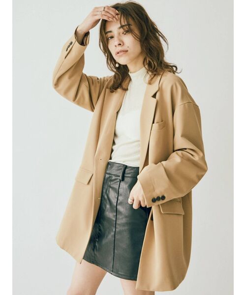 EVRIS（エヴリス）の「フェイクレザーミニスカート【セットアップ着用可能】（スカート・レディース・ブラウン/アイボリー/ブラック・SMALL/MEDIUM）」の7枚目の写真