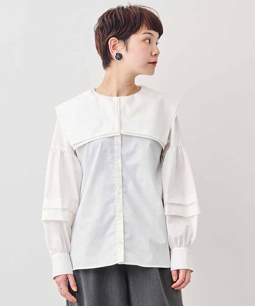 MEDE19F(メデジュウキュウ)の「MEDE19F ピューリタンカラーシャツ(シャツ/ブラウス・レディース・ホワイト/ブラック・MEDIUM/LARGE/X-LARGE/XX-LARGE)」の2枚目の写真