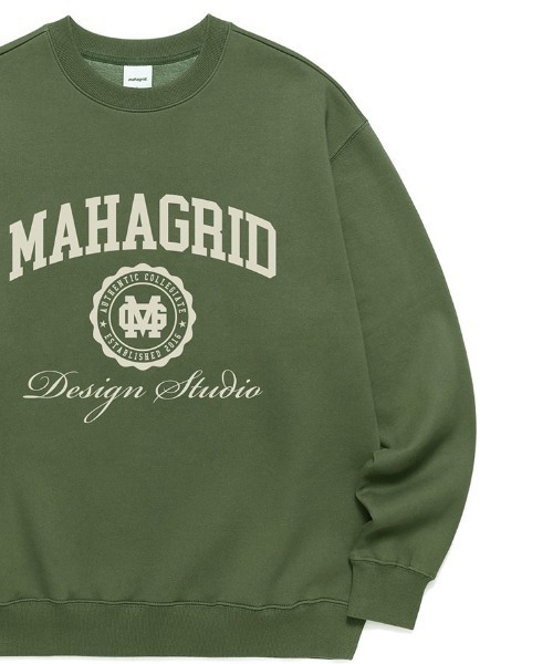 MAHAGRID（マハグリッド）の「『mahagrid/マハグリッド』AUTHENTIC SWEATSHIRT/カレッジロゴ ロングスリーブスウェットシャツ（スウェット・メンズ・ブラック/ネイビー/グレー/アイボリー/ライトグレー/カーキ・M/L）」の5枚目の写真