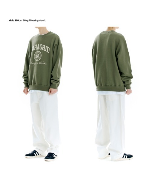 MAHAGRID（マハグリッド）の「『mahagrid/マハグリッド』AUTHENTIC SWEATSHIRT/カレッジロゴ ロングスリーブスウェットシャツ（スウェット・メンズ・ブラック/ネイビー/グレー/アイボリー/ライトグレー/カーキ・M/L）」の12枚目の写真