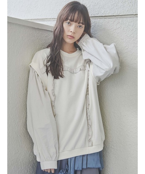 merry jenny（メリージェニー）の「ドッキングフリルトレーナー（スウェット・レディース・ブラック/グレー/アイボリー・FREE）」の7枚目の写真