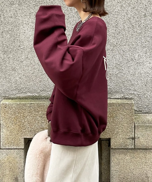 DouDou（ドゥドゥ）の「前後2WAYロゴスウェット（Tシャツ/カットソー・レディース・チャコールグレー/ボルドー/オフホワイト/ダークグリーン・FREE）」の16枚目の写真