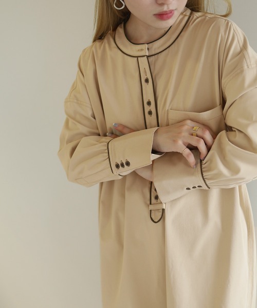 Bab(バブ)の「パイピングシャツワンピース(シャツワンピース・レディース・ブラウン/ブラック/ベージュ・M)」の4枚目の写真