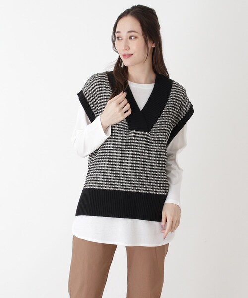 SHOO・LA・RUE（シューラルー）の「◆【2点セット】ニットベスト+ロンT（その他トップス・レディース・アイボリー/ブラウン系その他/ブラック系3/ピンク系・02/03/04）」の3枚目の写真