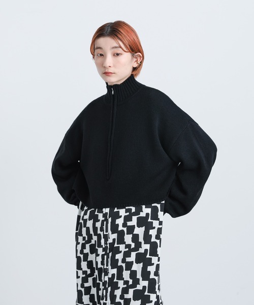 select MOCA(セレクトモカ)の「2022 SS ハーフジップショートニットプルオーバー(Tシャツ/カットソー・レディース・ブラック/ライトグリーン/アイボリー・FREE)」の17枚目の写真