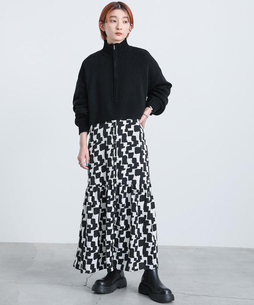 select MOCA(セレクトモカ)の「2022 SS ハーフジップショートニットプルオーバー(Tシャツ/カットソー・レディース・ブラック/ライトグリーン/アイボリー・FREE)」の6枚目の写真