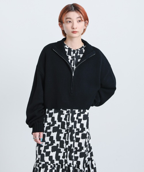 select MOCA(セレクトモカ)の「2022 SS ハーフジップショートニットプルオーバー(Tシャツ/カットソー・レディース・ブラック/ライトグリーン/アイボリー・FREE)」の19枚目の写真