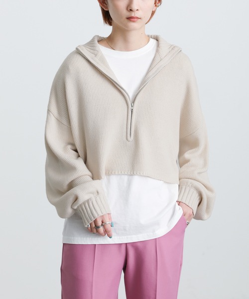 select MOCA(セレクトモカ)の「2022 SS ハーフジップショートニットプルオーバー(Tシャツ/カットソー・レディース・ブラック/ライトグリーン/アイボリー・FREE)」の12枚目の写真