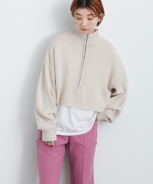 select MOCA(セレクトモカ)の「2022 SS ハーフジップショートニットプルオーバー(Tシャツ/カットソー・レディース・ブラック/ライトグリーン/アイボリー・FREE)」の13枚目の写真