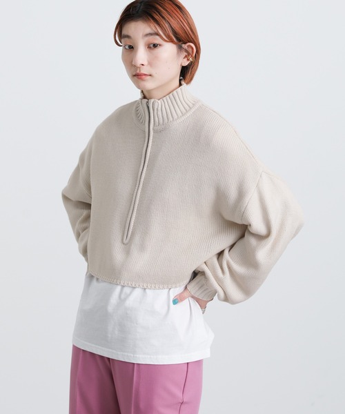 select MOCA(セレクトモカ)の「2022 SS ハーフジップショートニットプルオーバー(Tシャツ/カットソー・レディース・ブラック/ライトグリーン/アイボリー・FREE)」の16枚目の写真