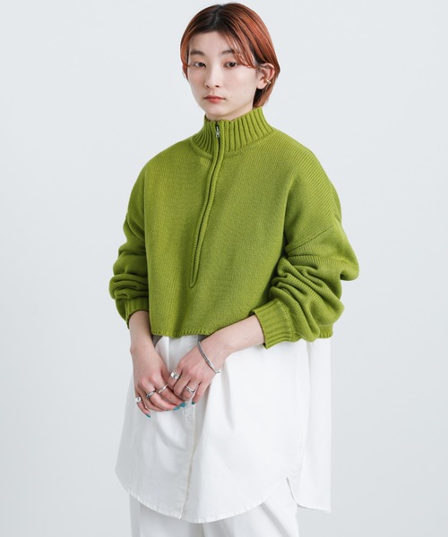 select MOCA(セレクトモカ)の「2022 SS ハーフジップショートニットプルオーバー(Tシャツ/カットソー・レディース・ブラック/ライトグリーン/アイボリー・FREE)」の8枚目の写真