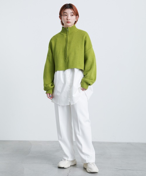 select MOCA(セレクトモカ)の「2022 SS ハーフジップショートニットプルオーバー(Tシャツ/カットソー・レディース・ブラック/ライトグリーン/アイボリー・FREE)」の4枚目の写真