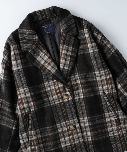 HONEYSUCKLE ROSE（ハニーサックルローズ）の「【HONEYSUCKLE ROSE】チェックショートチェスターコート（チェスターコート・レディース・ベージュ/ブラック×グリーン・L/M）」の12枚目の写真
