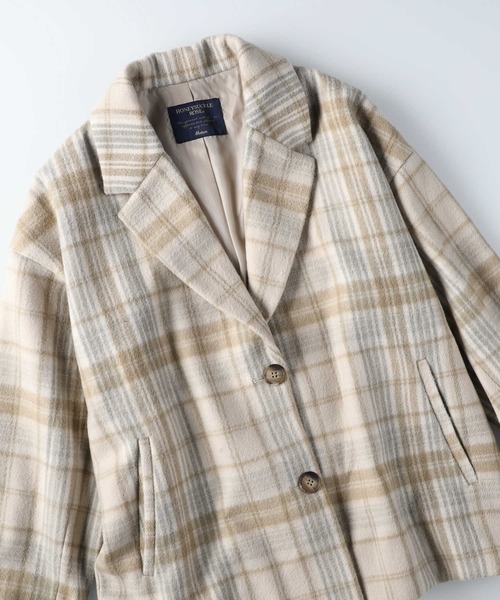 HONEYSUCKLE ROSE（ハニーサックルローズ）の「【HONEYSUCKLE ROSE】チェックショートチェスターコート（チェスターコート・レディース・ベージュ/ブラック×グリーン・L/M）」の13枚目の写真