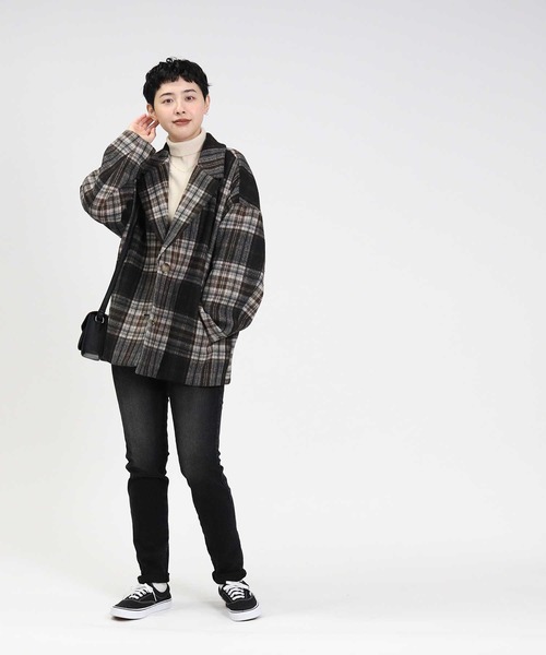 HONEYSUCKLE ROSE（ハニーサックルローズ）の「【HONEYSUCKLE ROSE】チェックショートチェスターコート（チェスターコート・レディース・ベージュ/ブラック×グリーン・L/M）」の7枚目の写真