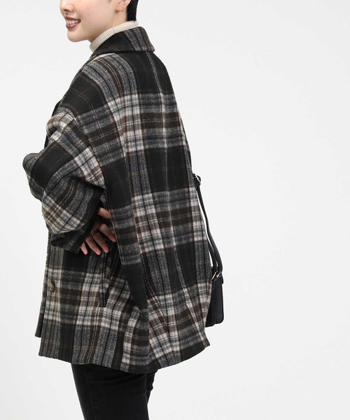 HONEYSUCKLE ROSE（ハニーサックルローズ）の「【HONEYSUCKLE ROSE】チェックショートチェスターコート（チェスターコート・レディース・ベージュ/ブラック×グリーン・L/M）」の8枚目の写真