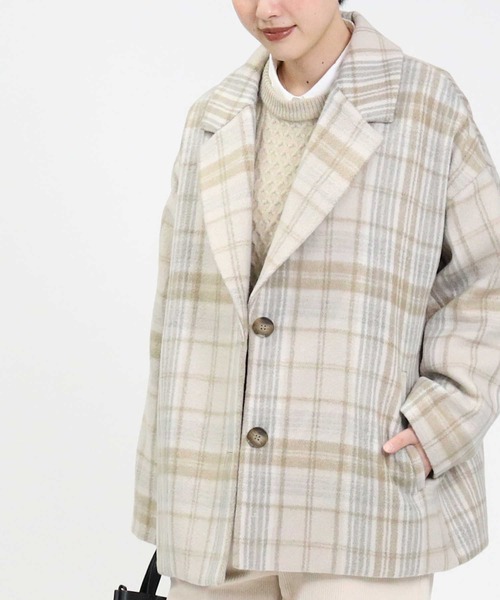 HONEYSUCKLE ROSE（ハニーサックルローズ）の「【HONEYSUCKLE ROSE】チェックショートチェスターコート（チェスターコート・レディース・ベージュ/ブラック×グリーン・L/M）」の9枚目の写真