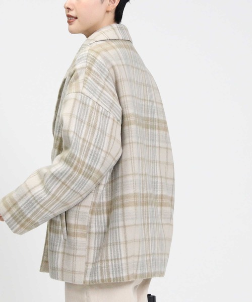 HONEYSUCKLE ROSE（ハニーサックルローズ）の「【HONEYSUCKLE ROSE】チェックショートチェスターコート（チェスターコート・レディース・ベージュ/ブラック×グリーン・L/M）」の11枚目の写真