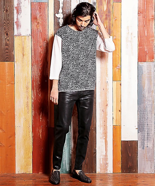 7分丈カットオフレオパードプリントｔシャツ