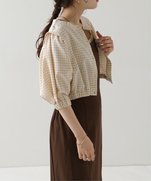 RAY CASSIN（レイカズン）の「ギンガムショート丈ボリュームブラウス（シャツ/ブラウス・レディース・ベージュ/グレー/ブラック・FREE）」の14枚目の写真