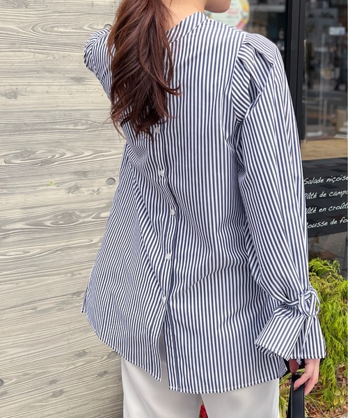 StyleSea(スタイルシー)の「2wayストライプキャンディスリーブブラウス(シャツ/ブラウス・レディース・ホワイト系/アイボリー系/ベージュ系/ネイビー×ホワイト・MEDIUM)」の16枚目の写真
