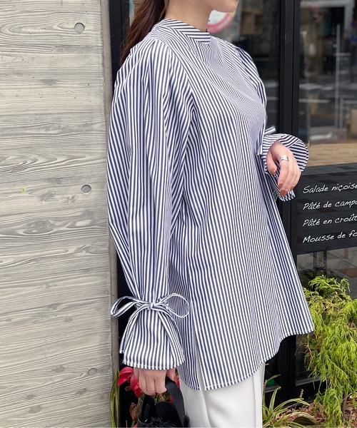 StyleSea(スタイルシー)の「2wayストライプキャンディスリーブブラウス(シャツ/ブラウス・レディース・ホワイト系/アイボリー系/ベージュ系/ネイビー×ホワイト・MEDIUM)」の17枚目の写真
