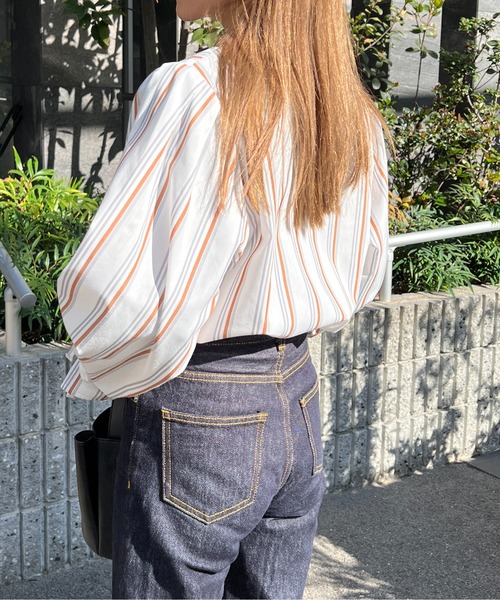 2wayストライプキャンディスリーブブラウス
