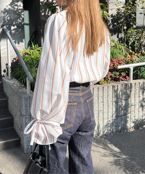 2wayストライプキャンディスリーブブラウス