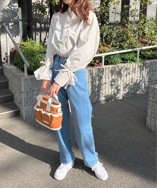 2wayストライプキャンディスリーブブラウス