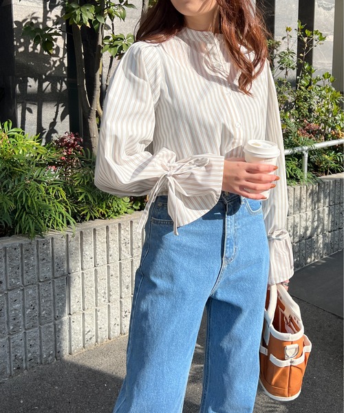 StyleSea(スタイルシー)の「2wayストライプキャンディスリーブブラウス(シャツ/ブラウス・レディース・ホワイト系/アイボリー系/ベージュ系/ネイビー×ホワイト・MEDIUM)」の20枚目の写真