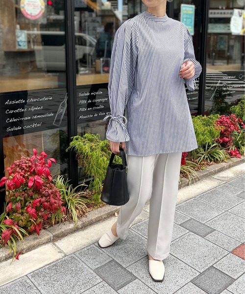 StyleSea(スタイルシー)の「2wayストライプキャンディスリーブブラウス(シャツ/ブラウス・レディース・ホワイト系/アイボリー系/ベージュ系/ネイビー×ホワイト・MEDIUM)」の6枚目の写真