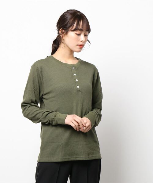 B.I.D.(ビーアイディー)の「《Bl》ヘンリーネックサーマルTシャツ 長袖(Tシャツ/カットソー・レディース・ホワイト/ブラック/ベージュ/グレー/カーキ/ライトピンク/ネイビー・LARGE/X-LARGE/MEDIUM)」の14枚目の写真