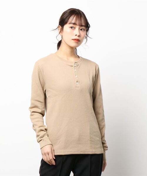 B.I.D.(ビーアイディー)の「《Bl》ヘンリーネックサーマルTシャツ 長袖(Tシャツ/カットソー・レディース・ホワイト/ブラック/ベージュ/グレー/カーキ/ライトピンク/ネイビー・LARGE/X-LARGE/MEDIUM)」の13枚目の写真