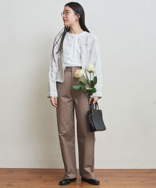 fig Ｌondon（フィグロンドン）の「●chic LINEN　JK（ノーカラージャケット・レディース・チャコールグレー/ホワイト・FREE）」の7枚目の写真