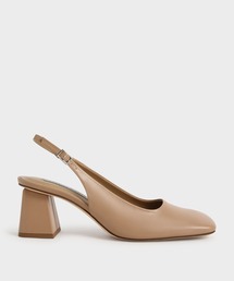 スクエアトゥ ブロックヒールスリングバックパンプス / Square-Toe Block Heel Slingback Pumps