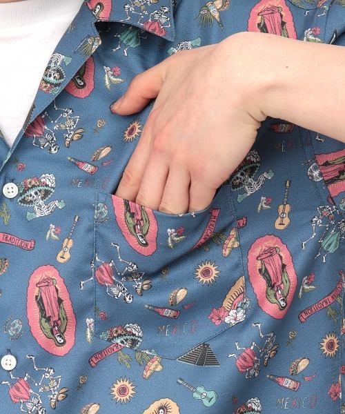 チチカカ(チチカカ)の「【ユニセックス】梨地プリント開襟シャツ(シャツ/ブラウス・メンズ・ブルー/ブラック・MEDIUM/LARGE)」の15枚目の写真