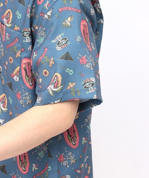 チチカカ(チチカカ)の「【ユニセックス】梨地プリント開襟シャツ(シャツ/ブラウス・メンズ・ブルー/ブラック・MEDIUM/LARGE)」の16枚目の写真