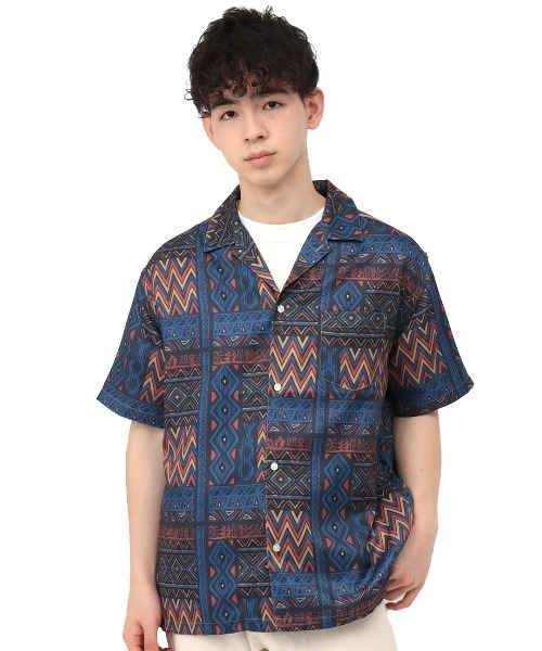 チチカカ(チチカカ)の「【ユニセックス】梨地プリント開襟シャツ(シャツ/ブラウス・メンズ・ブルー/ブラック・MEDIUM/LARGE)」の9枚目の写真