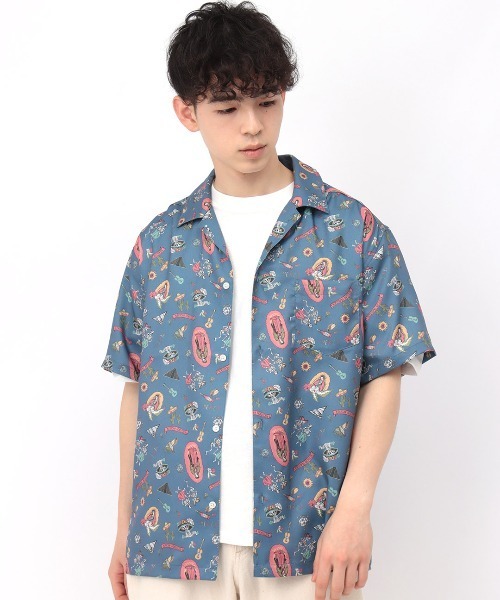 チチカカ(チチカカ)の「【ユニセックス】梨地プリント開襟シャツ(シャツ/ブラウス・メンズ・ブルー/ブラック・MEDIUM/LARGE)」の11枚目の写真