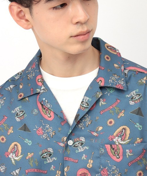 チチカカ(チチカカ)の「【ユニセックス】梨地プリント開襟シャツ(シャツ/ブラウス・メンズ・ブルー/ブラック・MEDIUM/LARGE)」の14枚目の写真