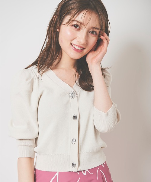 31 Sons de mode(トランテアン ソン ドゥ モード)の「ビジューカーディガン(カーディガン/ボレロ・レディース・ブラック/ピンク/ライトグリーン/オフホワイト・36)」の6枚目の写真