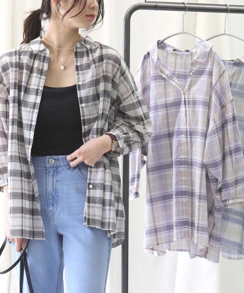 HONEYSUCKLE ROSE（ハニーサックルローズ）の「【HONEYSUCKLE ROSE】ローンチェックブラウス（シャツ/ブラウス・レディース・パープル/グレー/グリーン・M/L）」の2枚目の写真