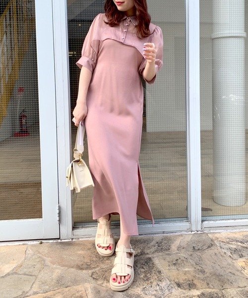 OLIVE des OLIVEノースリーブシャツミニワンピース pink ピンク Rose