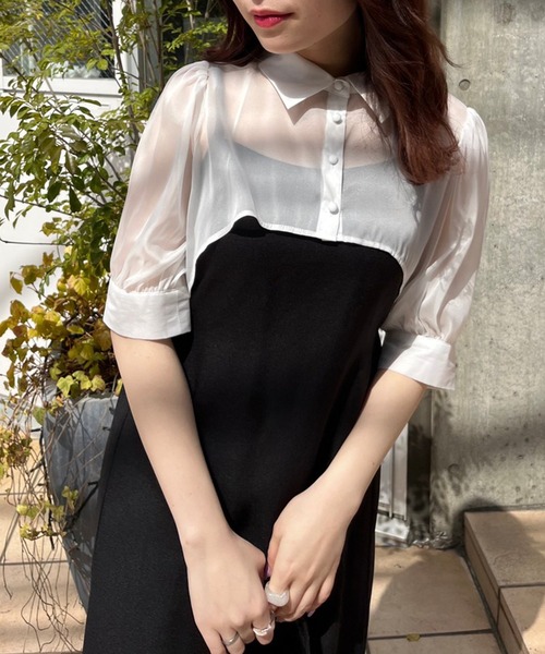 OLIVE des OLIVE(オリーブデオリーブ)の「クロップドシャツ×キャミワンピースセット(ワンピース・レディース・ブラック/ベージュ/ピンク/サックスブルー・FREE)」の8枚目の写真