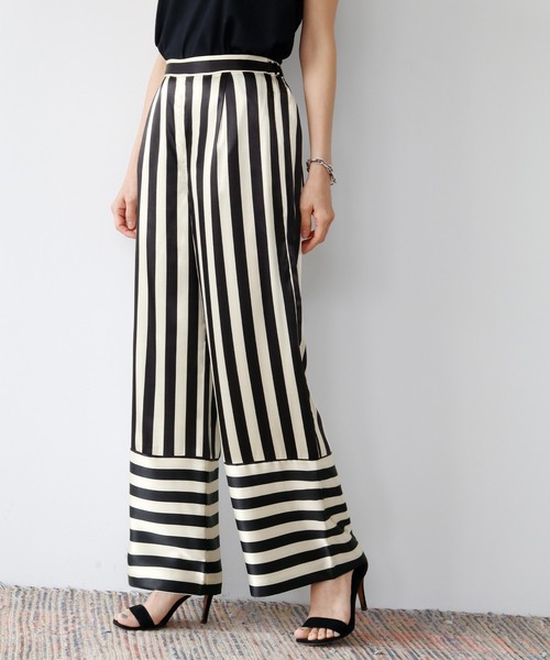 CULLNI サテンストライプワイドパンツ CULLNI サテンストライプワイドパンツ
